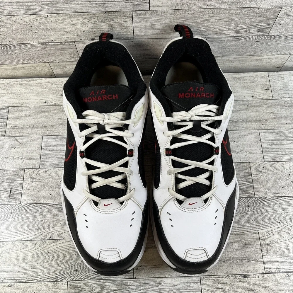 Nike Air Monarch IV White Black Red Athletic Shoes 416355-101 Men Size‎ 13